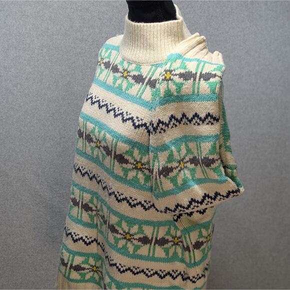 American Eagle Oversized Fair Isle Mock Neck Sweater Green Cream Floral Women S - Picture 16 of 16